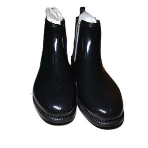 Henry Ferrera Women's Chelsea Rain Boots Shiny Black Marsala Plaid Size 9